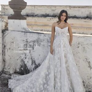 Calla Blanche Lamour White Lace Strapless Wedding Dress
